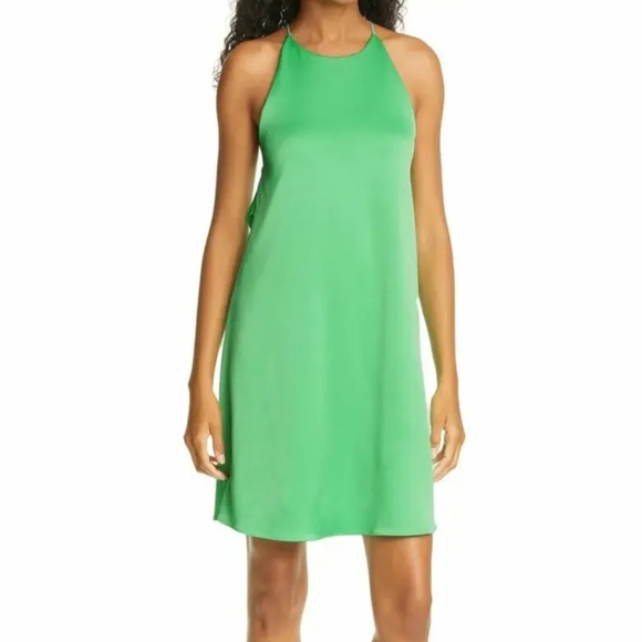 $295 Alice + Olivia Women's Size 6 Green Azitara Cowl Back Satin Dress New Tags